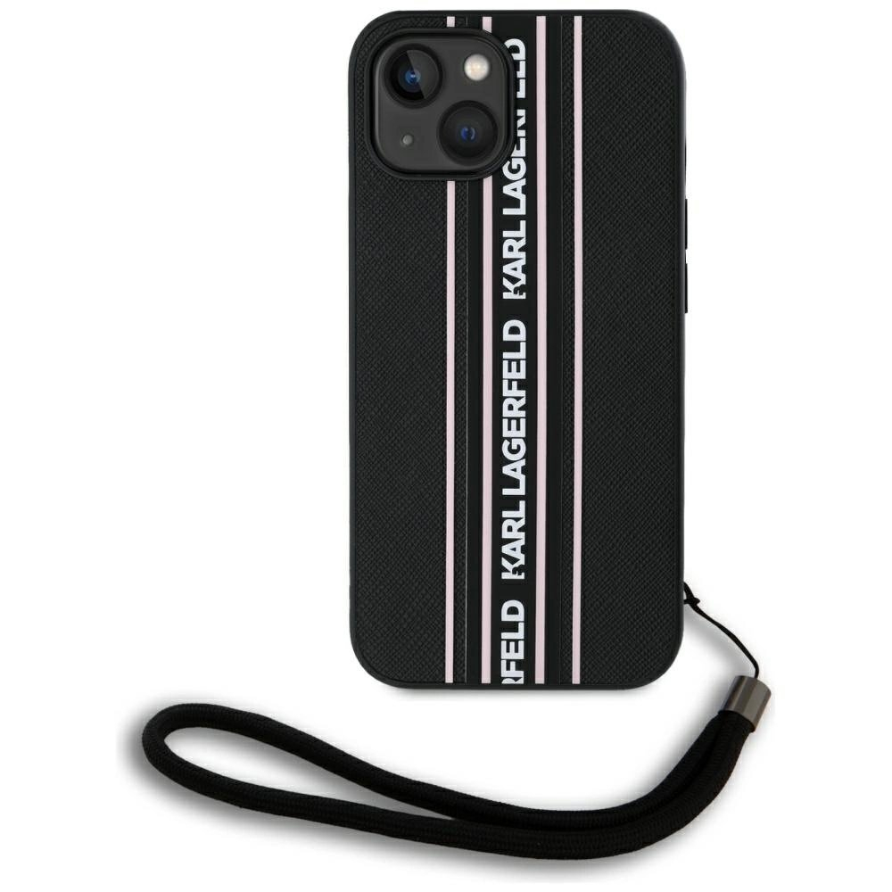 iPhone 15 Karl Lagerfeld Saffiano Athleisure Stripes Cord dėklas - rožinis
