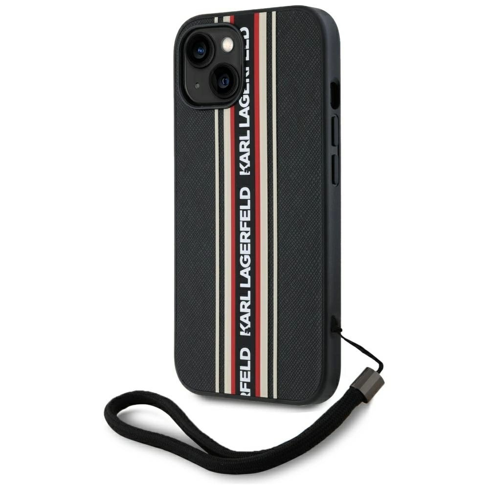 iPhone 15 Karl Lagerfeld Saffiano Athleisure Stripes Cord dėklas - raudonas 1