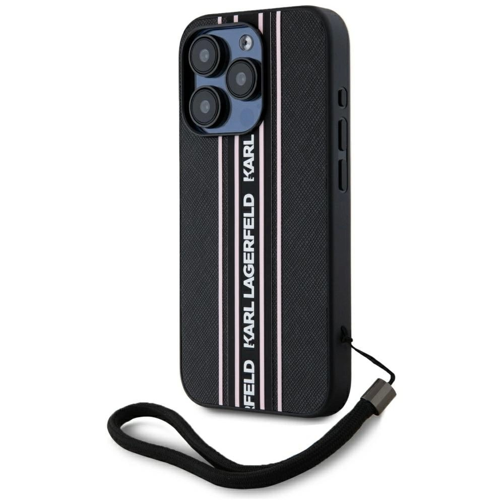 iPhone 15 Pro Karl Lagerfeld Saffiano Athleisure Stripes Cord dėklas - rožinis 1