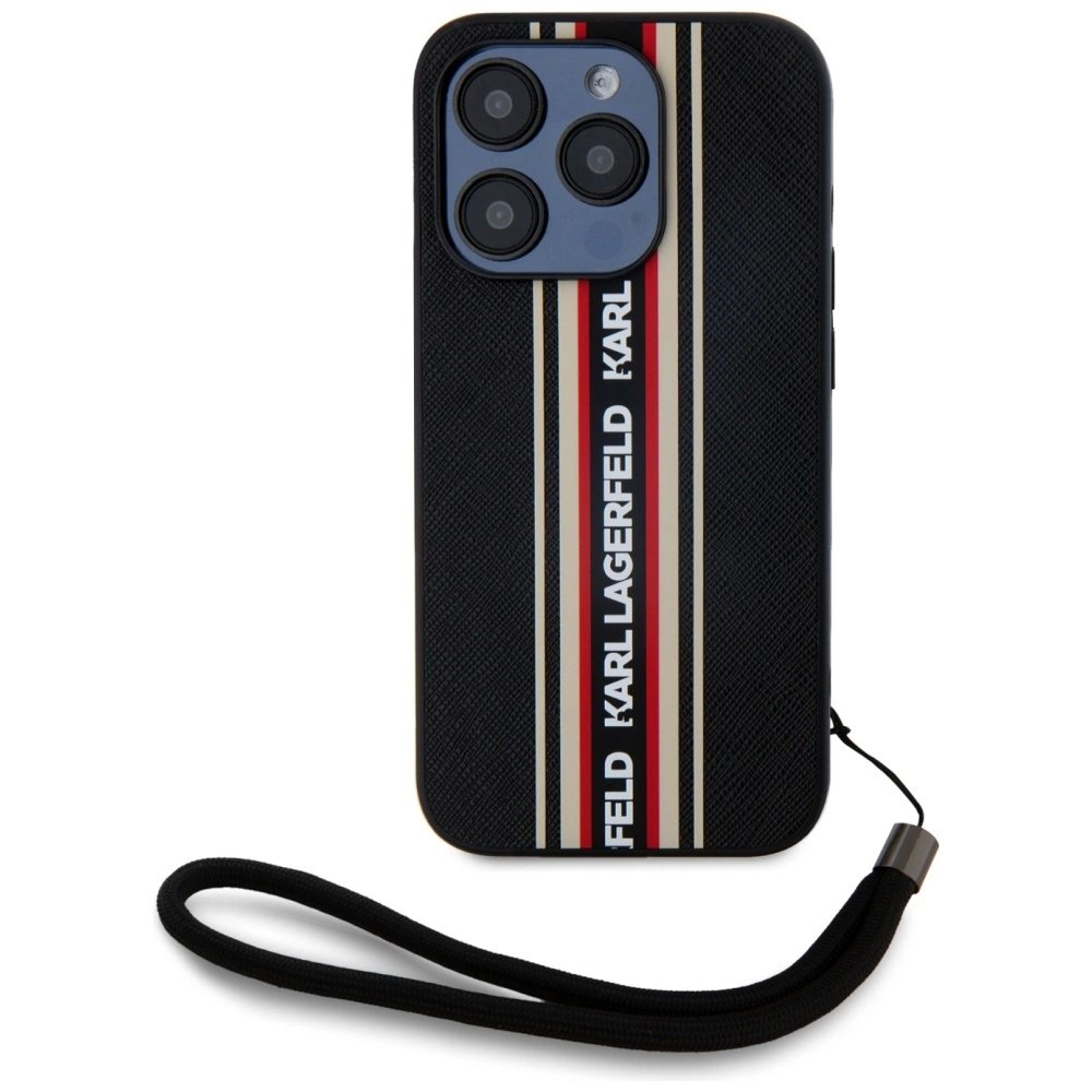 iPhone 15 Pro Max Karl Lagerfeld Saffiano Athleisure Stripes Cord dėklas - raudonas 1