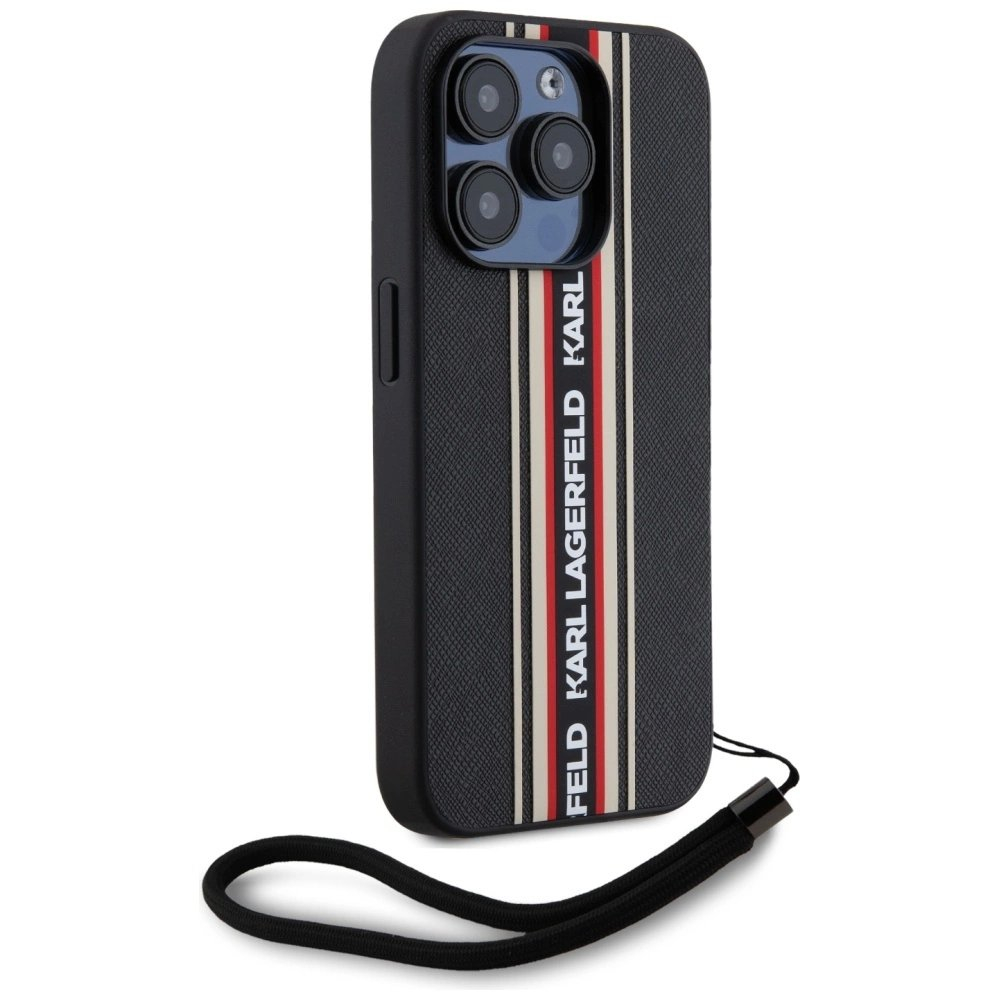iPhone 15 Pro Max Karl Lagerfeld Saffiano Athleisure Stripes Cord dėklas - raudonas 2