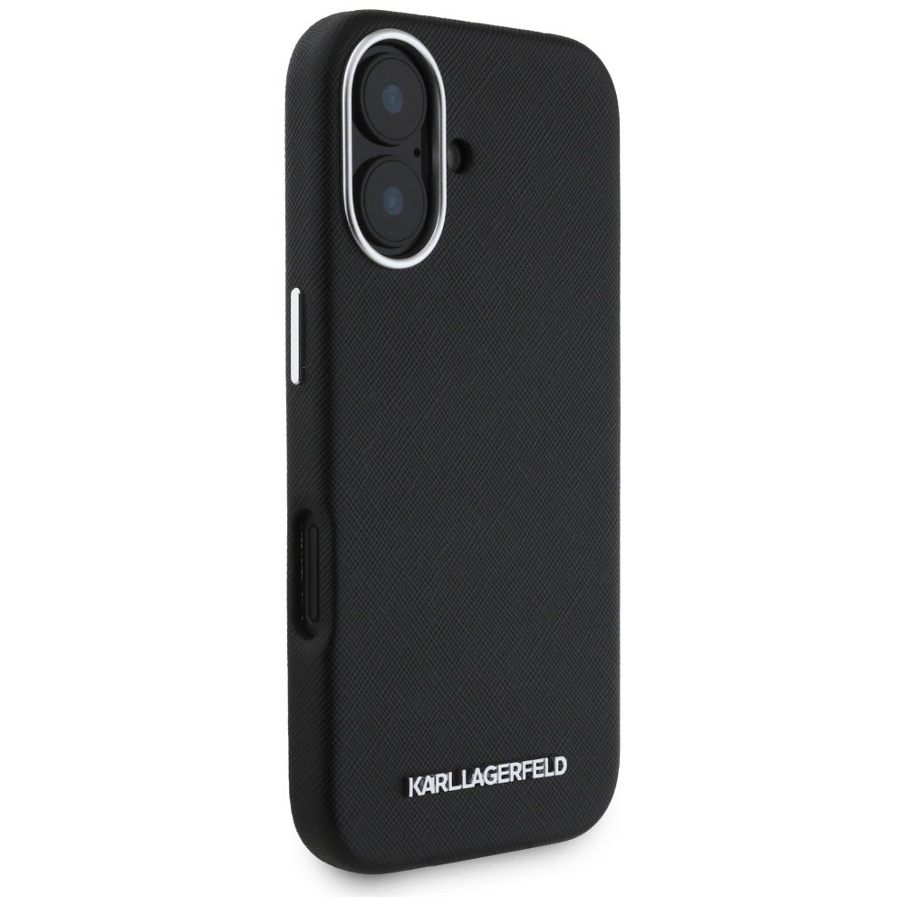 Karl Lagerfeld Saffiano Full Wrapped Elongated Metal Logo MagSafe Dėklas skirtas iPhone 16 - Juodas 3