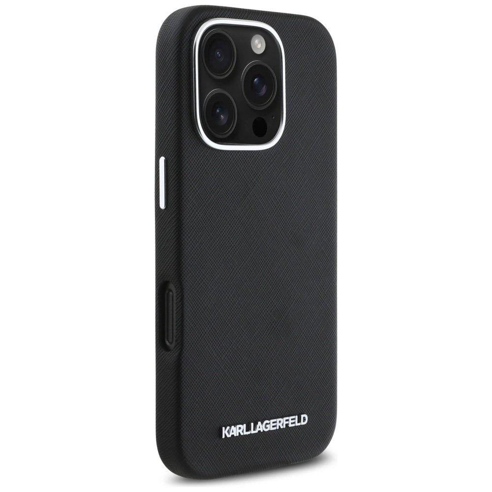 Karl Lagerfeld Saffiano Full Wrapped Elongated Metal Logo MagSafe Dėklas skirtas iPhone 16 Pro Max - Juodas 3