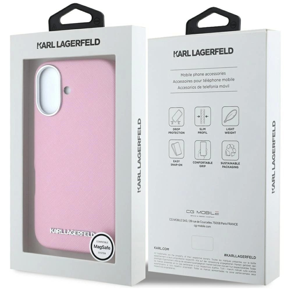 Karl Lagerfeld Saffiano Full Wrapped Elongated Metal Logo MagSafe iPhone 16 Dėklas - Rožinis 7 Karl Lagerfeld Saffiano Full Wrapped Elongated Metal Logo MagSafe iPhone 16 Dėklas - Rožinis 7