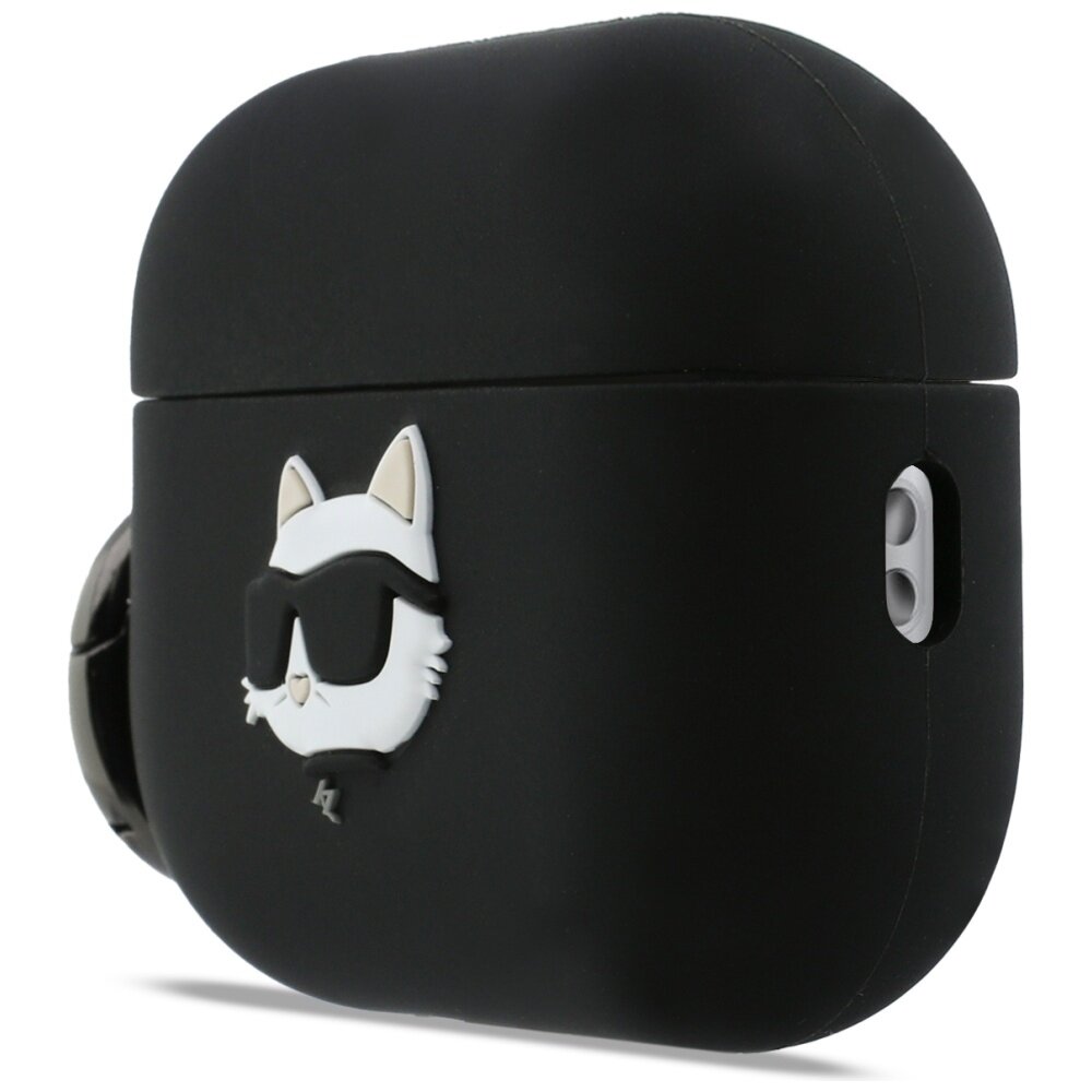 AirPods Pro 3 Karl Lagerfeld silikoninis Choupette Head 3D dėklas – juodas 1