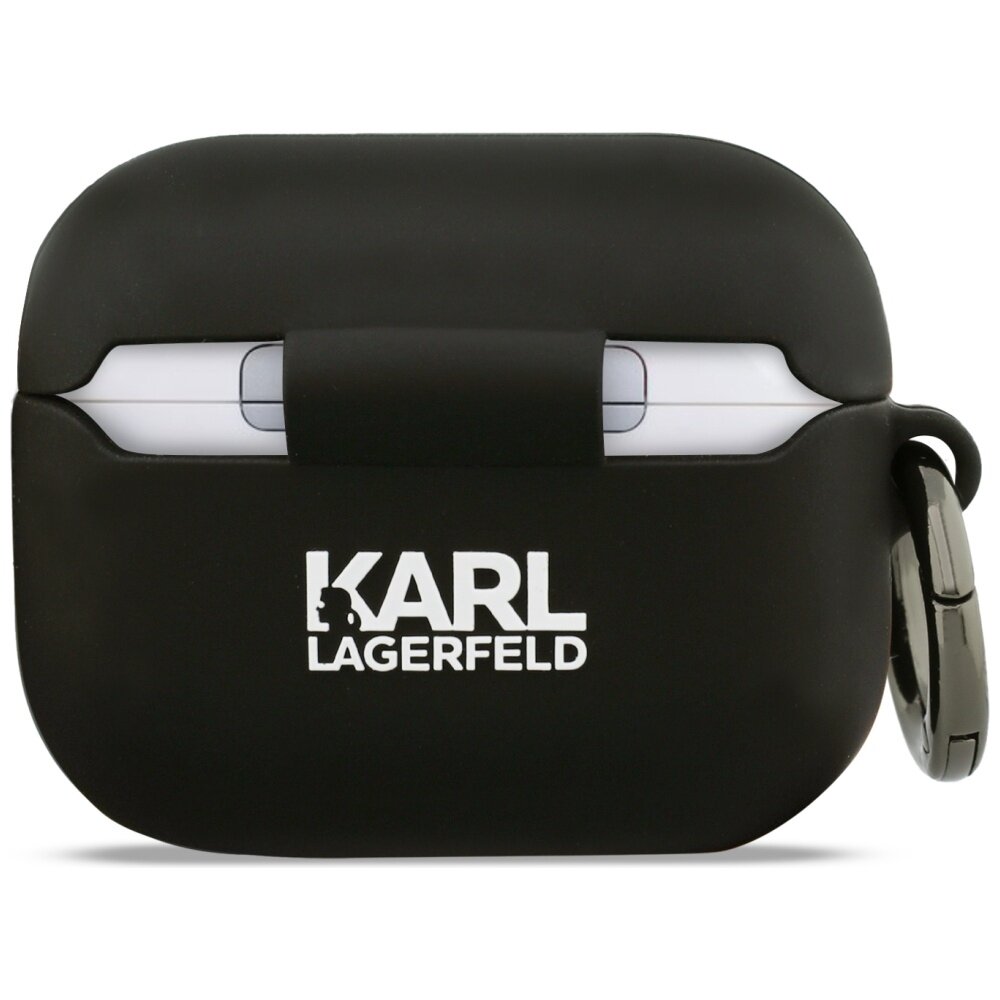 AirPods Pro 3 Karl Lagerfeld silikoninis Choupette Head 3D dėklas – juodas 2