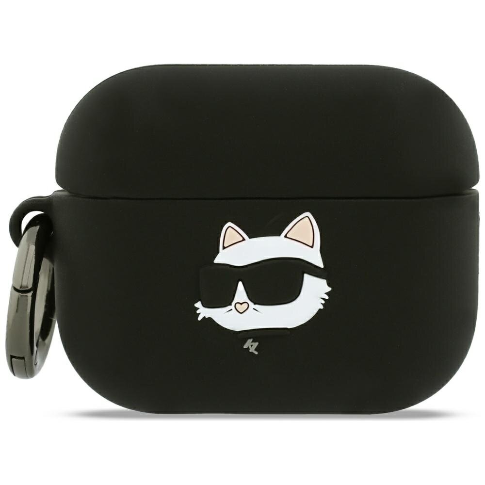 AirPods Pro 3 Karl Lagerfeld silikoninis Choupette Head 3D dėklas – juodas
