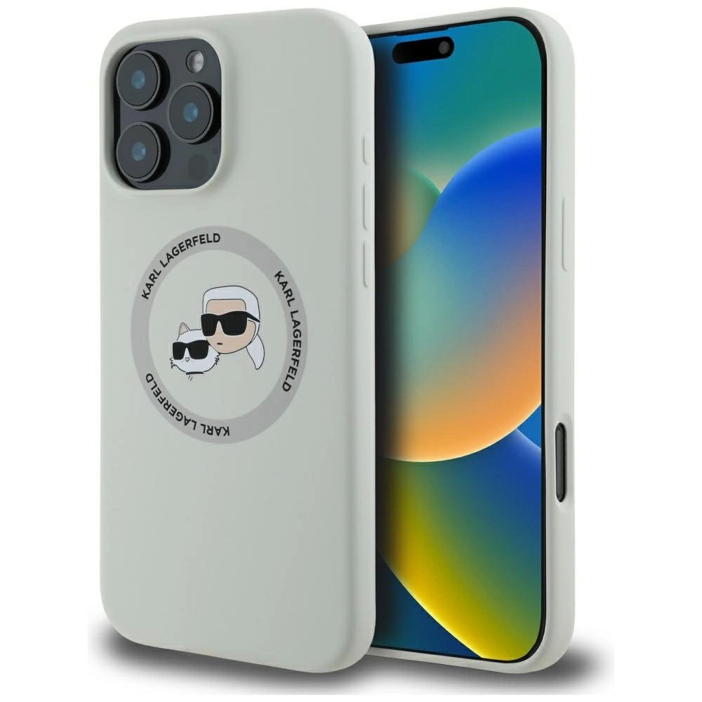 Karl Lagerfeld Silikoninis Double Heads And Circle MagSafe Dėklas skirtas iPhone 16 Pro Beige Karl Lagerfeld Silikoninis Double Heads And Circle MagSafe Dėklas skirtas iPhone 16 Pro Beige
