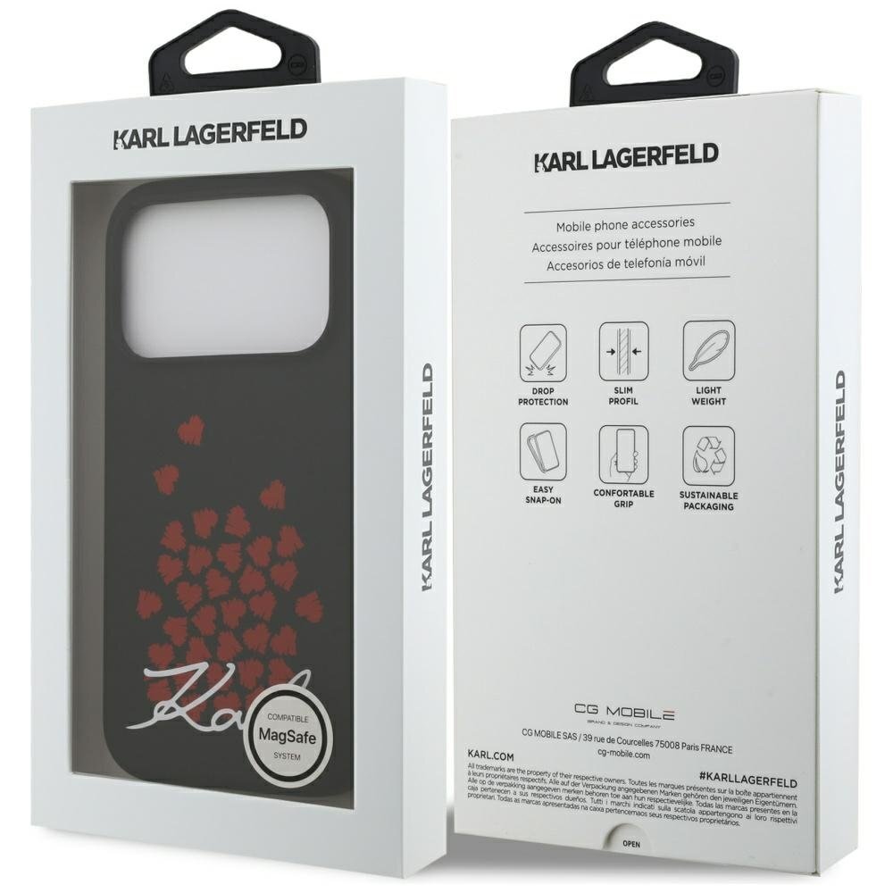 iPhone 17 Pro dėklas Karl Lagerfeld Silicone Heart Sign Logo MagSafe – juodas 7