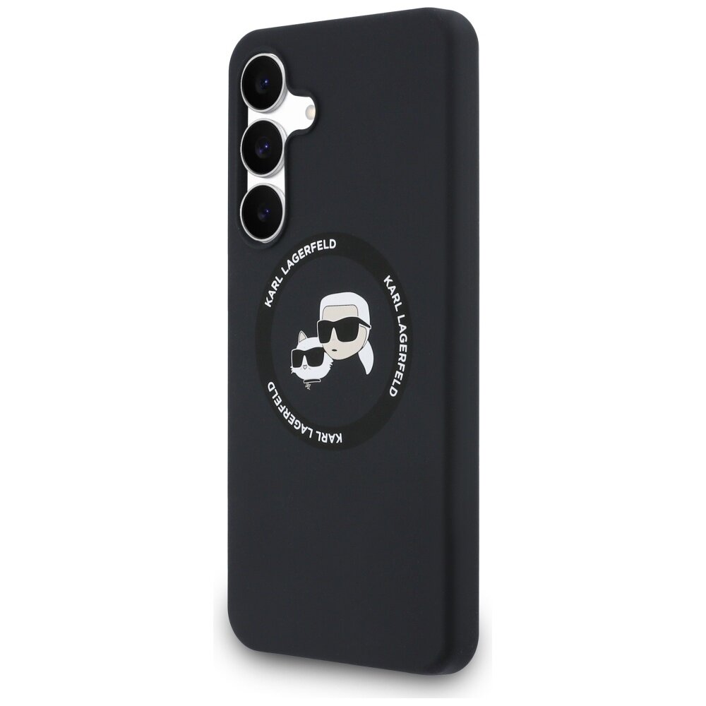 Samsung Galaxy S25 FE Karl Lagerfeld silikoninis Karl & Choupette Heads MagSafe dėklas – juodas 1