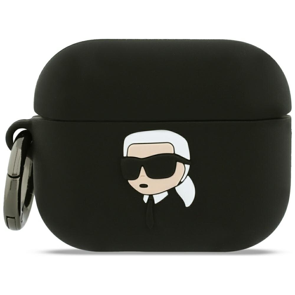 AirPods Pro 3 Karl Lagerfeld silikoninis Karl Head 3D dėklas – juodas