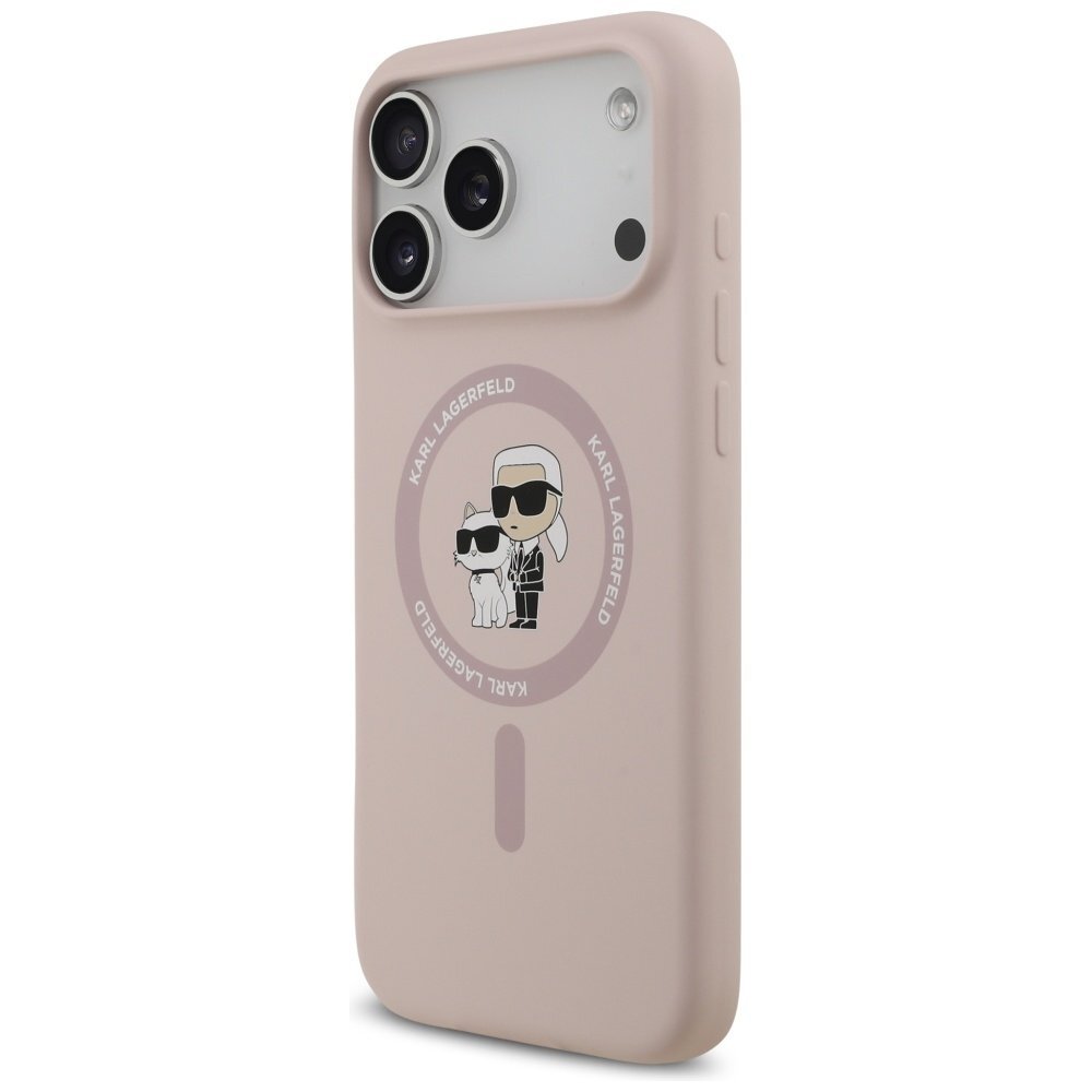 iPhone 17 Pro Max dėklas Karl Lagerfeld Silicone Karl & Choupette Ring su MagSafe – rožinis 1