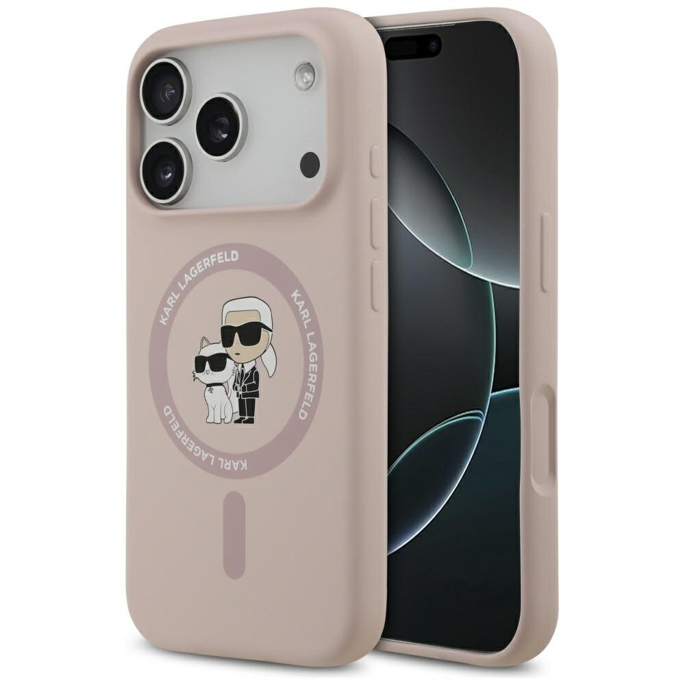 iPhone 17 Pro dėklas Karl Lagerfeld Silicone Karl & Choupette Ring su MagSafe – rožinis iPhone 17 Pro dėklas Karl Lagerfeld Silicone Karl & Choupette Ring su MagSafe – rožinis
