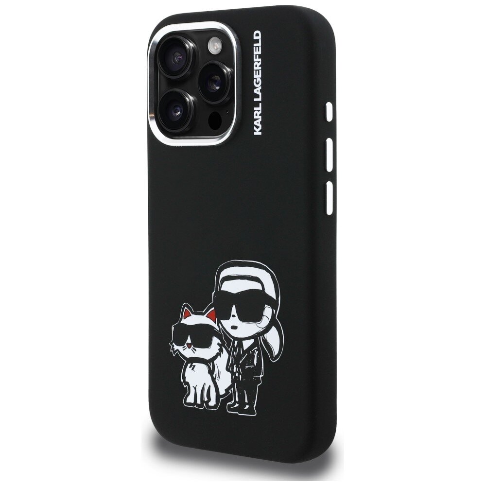 iPhone 16 Pro Karl Lagerfeld Silicone Karl & Choupette Sketch MagSafe dėklas – juodas 1