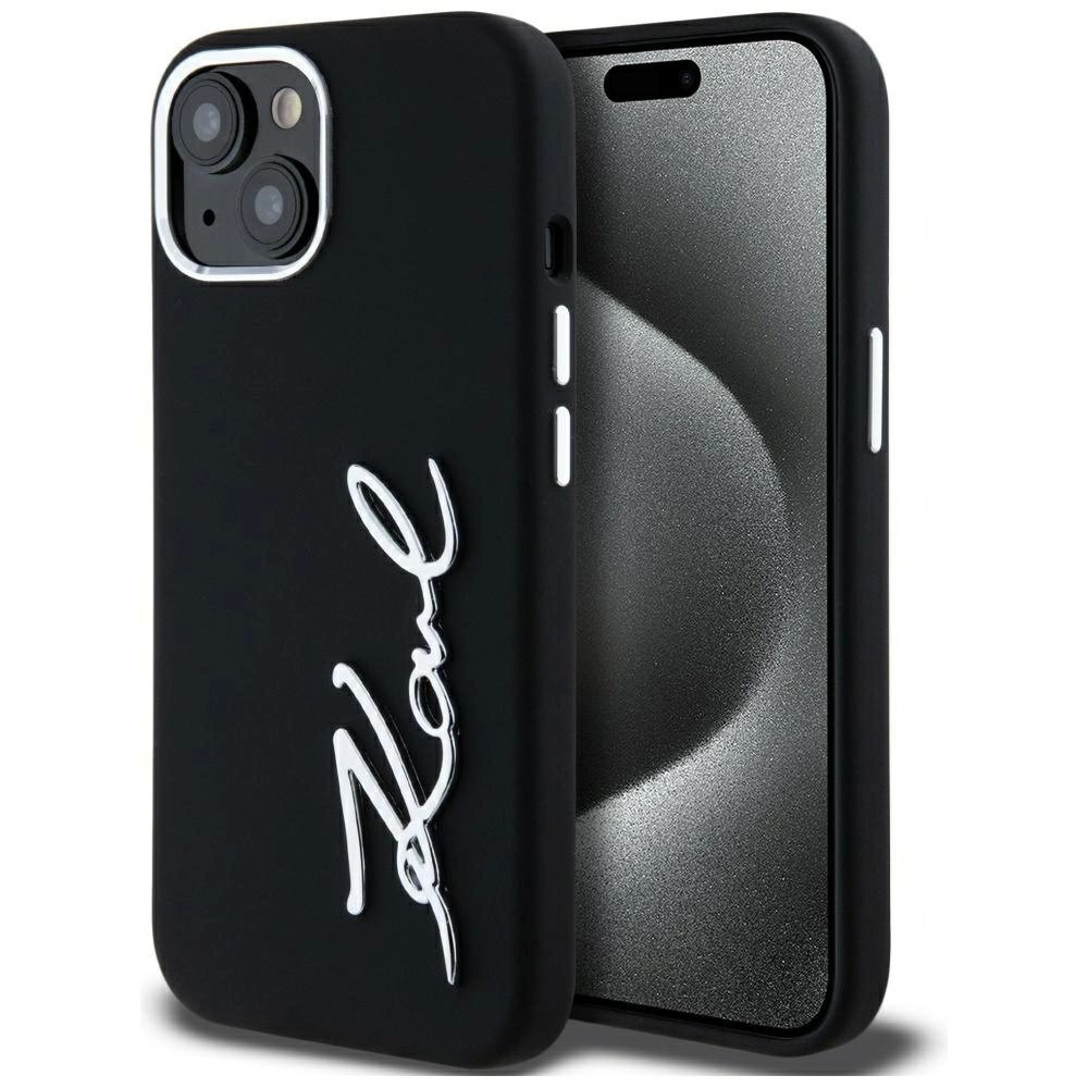 iPhone 15 – Karl Lagerfeld Silicone Metal Script Logo dėklas - Juodas iPhone 15 – Karl Lagerfeld Silicone Metal Script Logo dėklas - Juodas