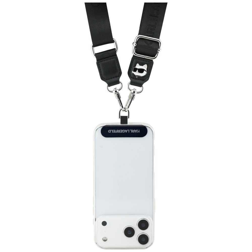 Telefoninis dirželis Karl Lagerfeld Universal Choupette Metal Logo – juodas 1