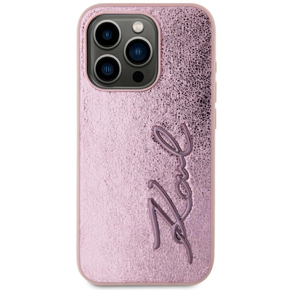 iPhone 15 Pro Karl Lagerfeld Wrinkled Metal Signature dėklas - rožinis 2