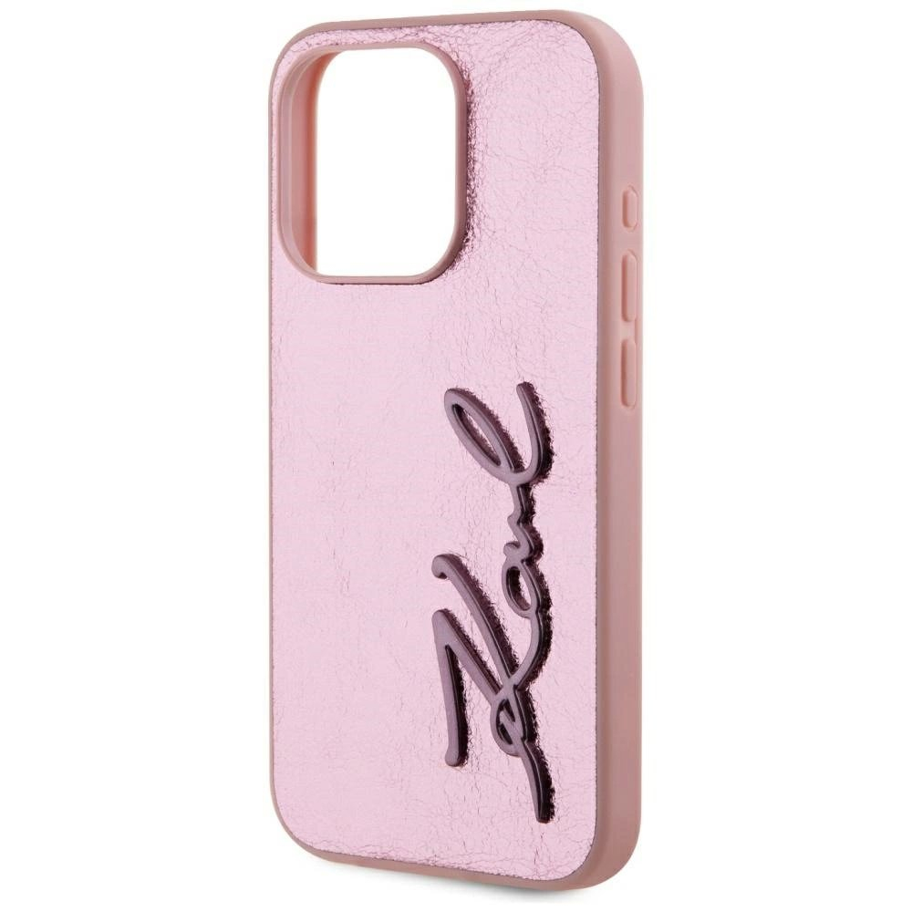 iPhone 15 Pro Max Karl Lagerfeld Wrinkled Metal Signature dėklas - rožinis 5