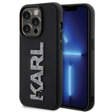 Orginalus dėklas Karl Lagerfeld 3D Rubber Glitter Logo case skirta iPhone 15 Pro Max - Juodas