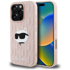 iPhone 16 Pro Max – Karl Lagerfeld 3D Rubber Monogram & Choupette dėklas - Rožinis