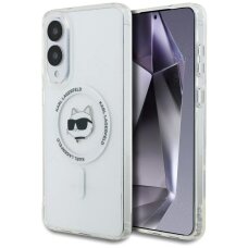 Samsung Galaxy S25 Edge dėklas Karl Lagerfeld Button Choupette Head Printed Logo su MagSafe – baltas