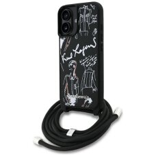 iPhone 16 dėklas Karl Lagerfeld Crossbody Grained Pattern & Logo – juodas