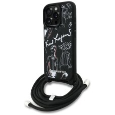 iPhone 16 Pro dėklas Karl Lagerfeld Crossbody Grained Pattern & Logo – juodas
