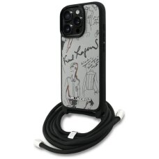 iPhone 16 Pro dėklas Karl Lagerfeld Crossbody Grained Pattern & Logo – pilkas