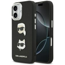 iPhone 17 Karl Lagerfeld FW Grained Karl & Choupette Heads Pins & Logo dėklas – juodas