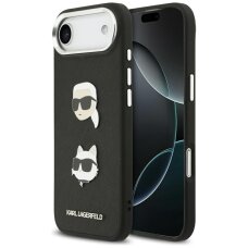 iPhone Air Karl Lagerfeld FW Grained Karl & Choupette Heads Pins & Logo dėklas – juodas