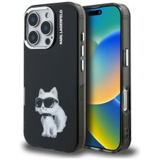 iPhone 16 Pro Max Karl Lagerfeld IML Aquarelle Choupette & Logo dėklas – juodas