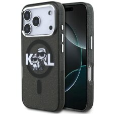 iPhone 17 Pro Karl Lagerfeld IML Glitter Karl & Choupette Sketch Logo MagSafe dėklas – juodas