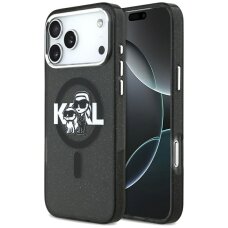 iPhone 17 Pro Max dėklas Karl Lagerfeld IML Glitter Karl & Choupette Sketch Logo, MagSafe – juodas