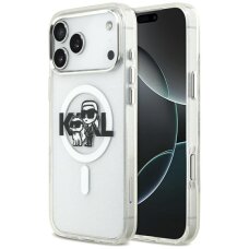 iPhone 17 Pro Max Karl Lagerfeld IML Glitter Karl & Choupette Sketch Logo MagSafe dėklas – skaidrus