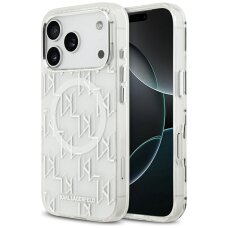 iPhone 17 Pro dėklas Karl Lagerfeld IML KL Monogram, MagSafe – baltas