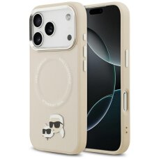 iPhone 17 Pro Karl Lagerfeld Karl & Choupette Pins MagSafe dėklas – smėlinis