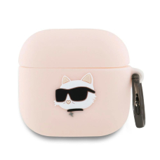 Karl Lagerfeld KLA4RUNCHP AirPods 4 cover Rožinis Silikoninis Choupette Head 3D