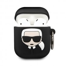 Originalus Karl Lagerfeld ausinukų dėklas Klaccsilkhbk Airpods Cover juodas Silicone Ikonik