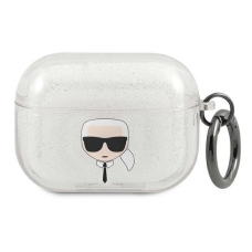 Originalus Karl Lagerfeld dėklas KLAPUKHGS AirPods Pro Sidabrinis Glitter Karl`s Head