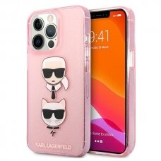 Originalus Karl Lagerfeld dėklas KLHCP13LKCTUGLP iPhone 13 Pro / 13 6,1" Rožinis Glitter Karl`s & Choupette