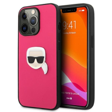 Originalus Karl Lagerfeld dėklas KLHCP13LPKMP iPhone 13 Pro / 13 6,1" Rožinis Leather Ikonik Karl`s Head Metal