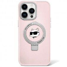 Originalus dėklas Karl Lagerfeld KLHMP15SHMRSCHP iPhone 15 6.1  rožinis/rožinis hardcase Ring Stand Choupette Head MagSafe