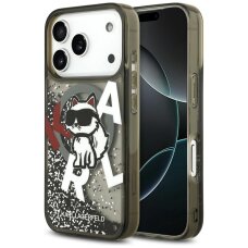iPhone 17 Pro dėklas Karl Lagerfeld Liquid Glitter Choupette Logo su MagSafe – juodas