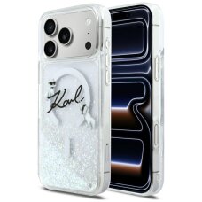 iPhone 17 Pro Max Karl Lagerfeld Liquid Glitter Karl Script Logo MagSafe dėklas – skaidrus