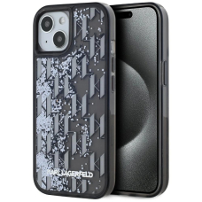 iPhone 15 Karl Lagerfeld Liquide Glitter Monogram Gradient dėklas - juodas