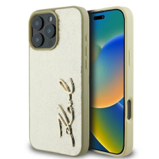 iPhone 16 Pro – Karl Lagerfeld Metal Signature dėklas - Auksinis