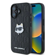 iPhone 16 Karl Lagerfeld Monogram Choupette Head Pin dėklas – juodas