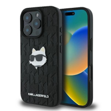 iPhone 16 Pro Karl Lagerfeld Monogram Choupette Head Pin dėklas – juodas