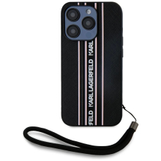 iPhone 15 Pro Max Karl Lagerfeld Saffiano Athleisure Stripes Cord dėklas - rožinis