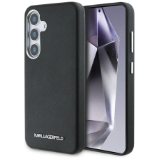 Karl Lagerfeld Saffiano Full Wrapped Elongated Metal Logo MagSafe Dėklas skirtas Samsung Galaxy S25 - Juodas